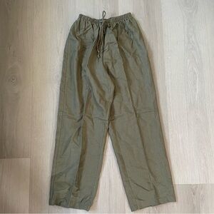 AGB Woman Medium Green Trousers Elastic Waist Linen Blend Lightweight Summer